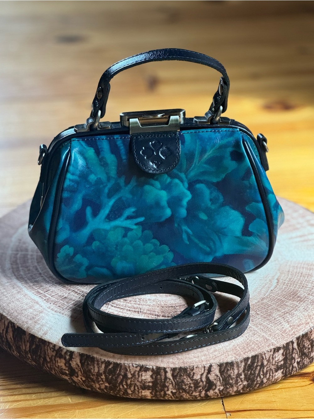 Patricia Nash Leather Teal Coral Frame-Top Crossbody